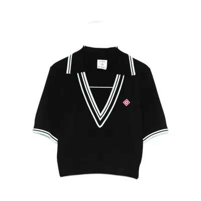 Casablanca Viscose V-neck Polo Shirt In Black