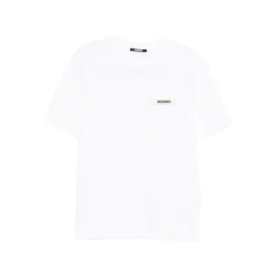 Jacquemus 'le T-shirt Gros Grain' White T-shirt With Logo Patch On The Front