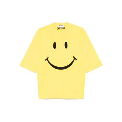 Moschino Smiley Face Graphic T-shirt In Bright Yellow Cotton