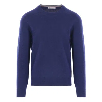 Brunello Cucinelli Relaxed Fit Blue Cashmere Sweater In Blue