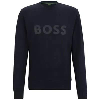 Hugo Boss Stretch-cotton Sweatshirt With Sandwich Logo In Blue
