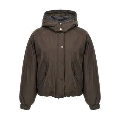 Brunello Cucinelli Cropped Down Jacket Casual Jackets And Parka Brown