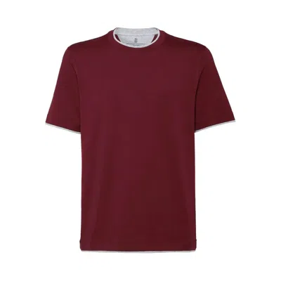 Brunello Cucinelli Crew Neck Plain Design Short Sleeves In Burgundy
