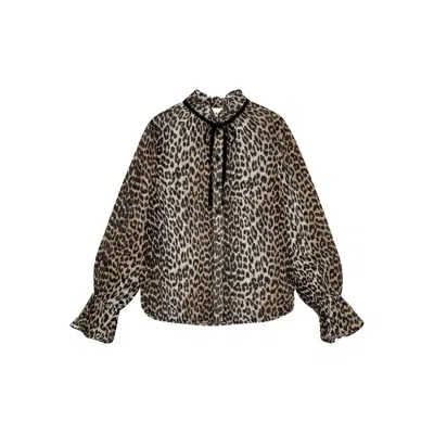 Ganni Printed Viscose Chiffon Tie String Shirt Shirts Animalier In Animal Print