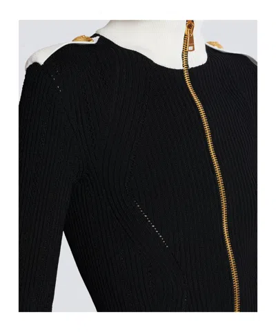 Balmain Zipped Turtleneck Knit Cardigan Clothing In Black
