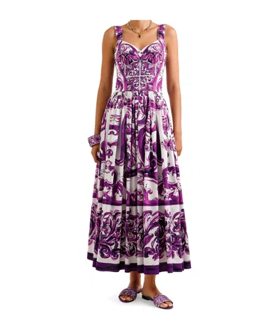 Dolce & Gabbana Long Poplin Dress With Majolica Print