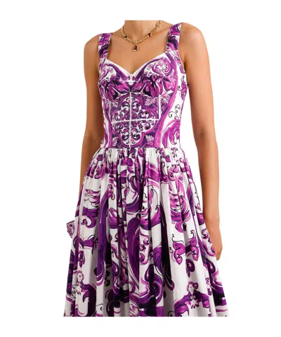 Dolce & Gabbana Long Poplin Dress With Majolica Print