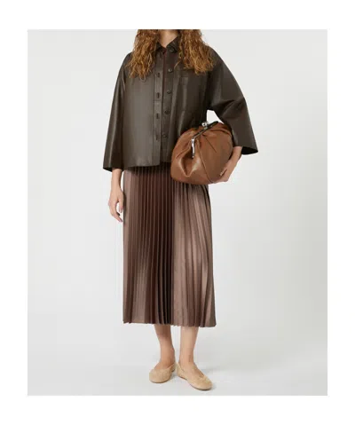 Weekend Max Mara Omens Brown Sleeveless Pleated Jersey And Satin Midi Dress In Brown