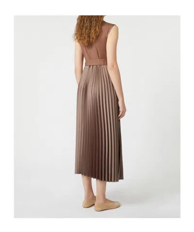 Weekend Max Mara Omens Brown Sleeveless Pleated Jersey And Satin Midi Dress In Brown