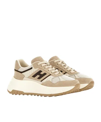 Hogan Hi-fi Suede And Mesh Sneakers Shoes In Neutral