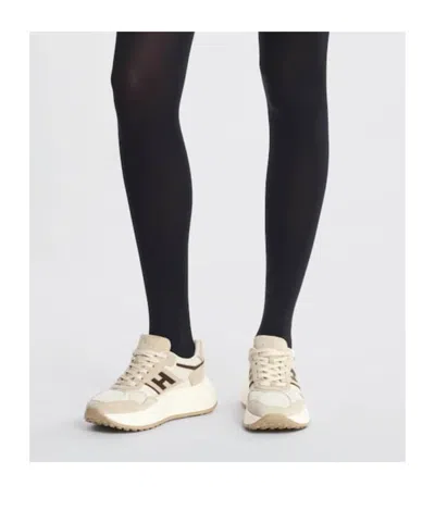 Hogan Hi-fi Suede And Mesh Sneakers Shoes In Neutral