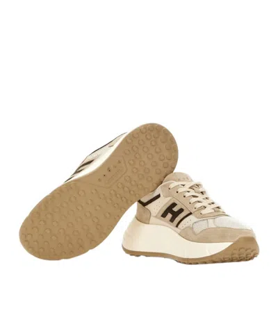 Hogan Hi-fi Suede And Mesh Sneakers Shoes In Neutral