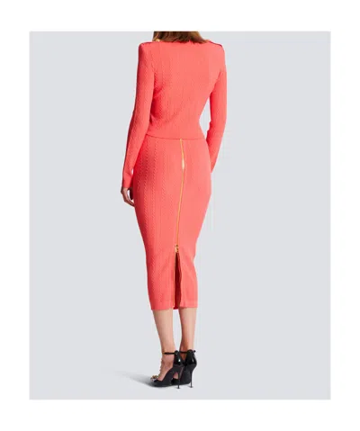 Balmain Long-sleeved Cable-knit Cardigan In Orange