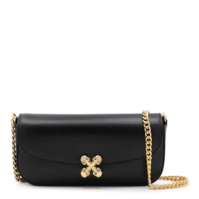 Alexander Mcqueen Skull Flower Black Crossbody Bag With Chain-link Shoulder Strap And Logo Plaque On The Front In Leat