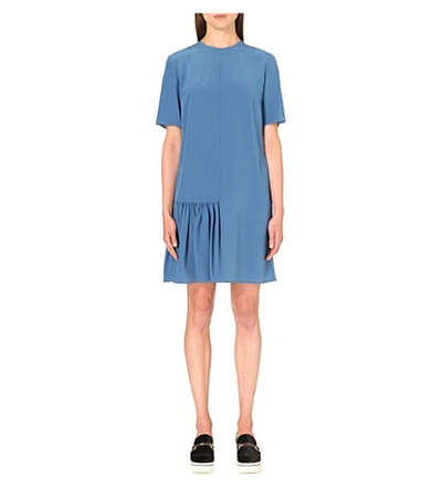 Shop Stella Mccartney Ruffle Hem Silk Dress In Steel Blue