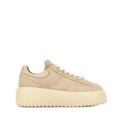 Hogan H-stripes Suede Platform Sneakers In Neutral