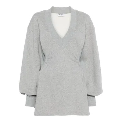 Attico Cotton Jersey V-neck Mini Dress In Gray