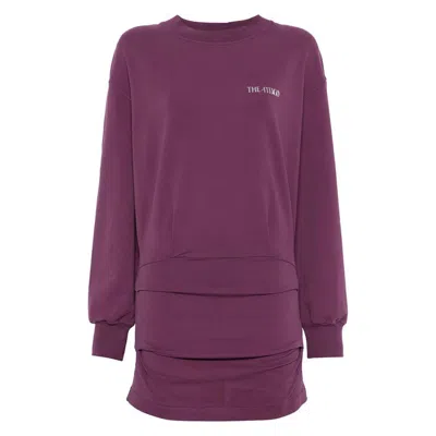 Attico Ruched Cotton-blend Fleece Minidress In Purple