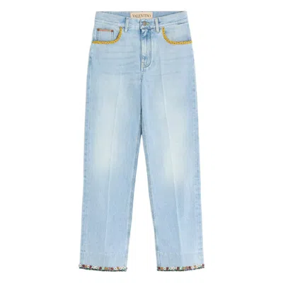 Valentino Embroidered Denim Trousers Woman Light Denim 28