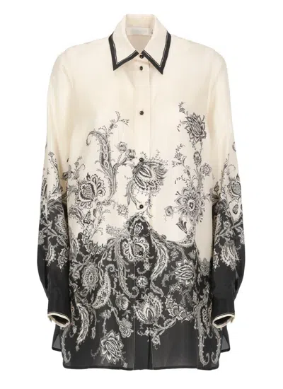 Zimmermann White Floral And Paisley Print Shirt With Contrasting Trim In Multi