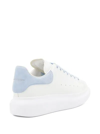Alexander Mcqueen White Leather Sneakers With Pastel Light Blue Suede Heel In Blue
