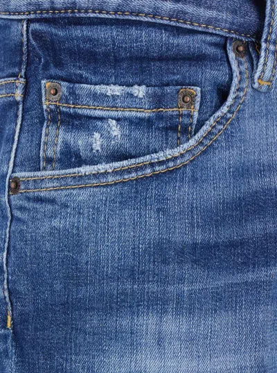 Dsquared2 Blue Jeans With Ripped Details And Logo Patch On The Rear In Denim Man In Blue