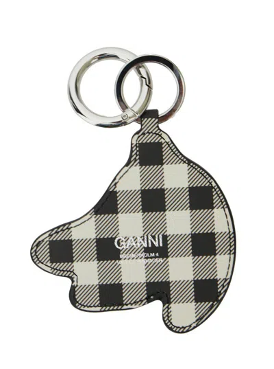 Ganni Multicolor Banana Shaped Keyring With Logo Lettering On The Front In Leather And Tech Fabric Woman
