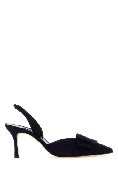Manolo Blahnik Navy Blue Suede Maysli Pumps
