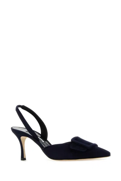 Manolo Blahnik Navy Blue Suede Maysli Pumps