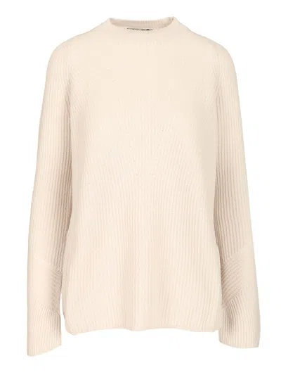 S Max Mara Molveno Crewneck Wool Ribbed Sweater Knitwear White In Multi