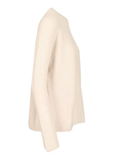 S Max Mara Molveno Crewneck Wool Ribbed Sweater Knitwear White In Multi