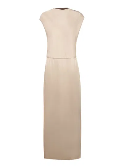 Giorgio Armani Long Cowl-neck Double Satin Dress In Neutral