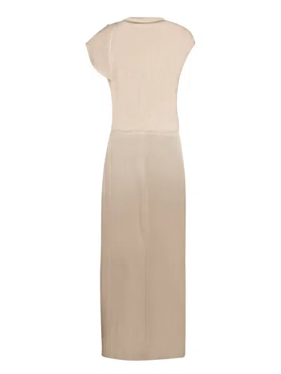 Giorgio Armani Long Cowl-neck Double Satin Dress In Neutral