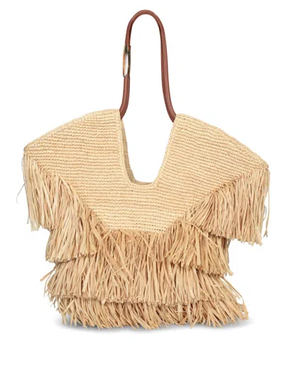 Zimmermann Goldentime Beoge Shoulder Bag With Adjustable And Removable Shoulder Strap And Fringed Details In Ra In Brown