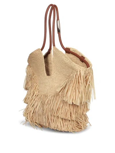 Zimmermann Goldentime Beoge Shoulder Bag With Adjustable And Removable Shoulder Strap And Fringed Details In Ra In Brown