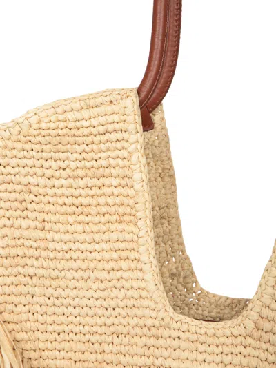 Zimmermann Goldentime Beoge Shoulder Bag With Adjustable And Removable Shoulder Strap And Fringed Details In Ra In Brown