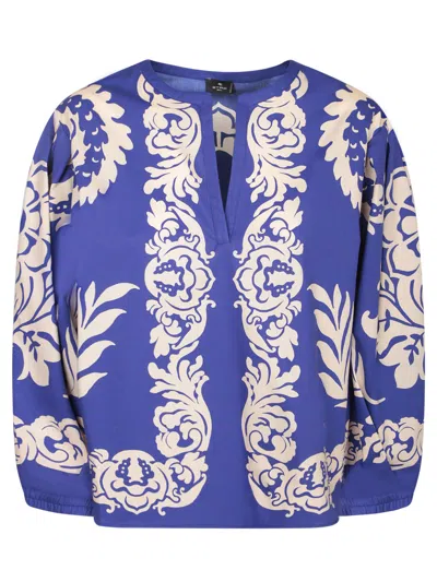 Etro Blue And White Paisley Blouse In Multi