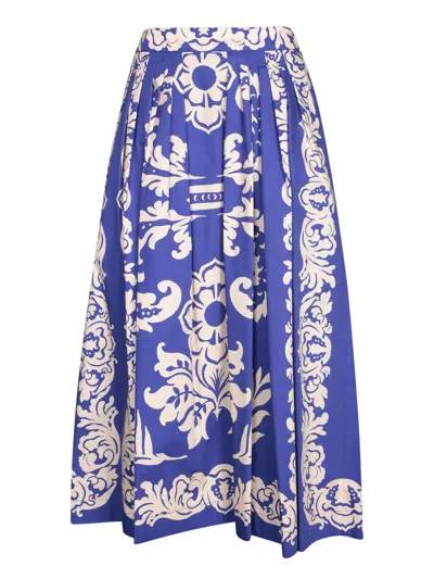 Etro Blue-white Paisley Midi Skirt In Multi