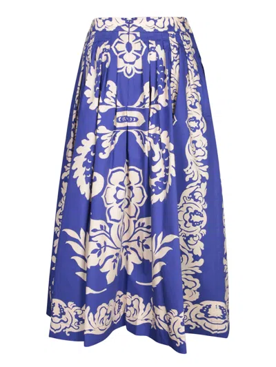 Etro Blue-white Paisley Midi Skirt In Multi