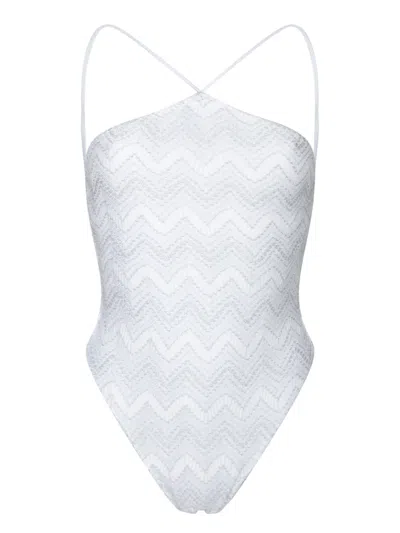 Missoni White Lame Halter One-piece Swimsuit