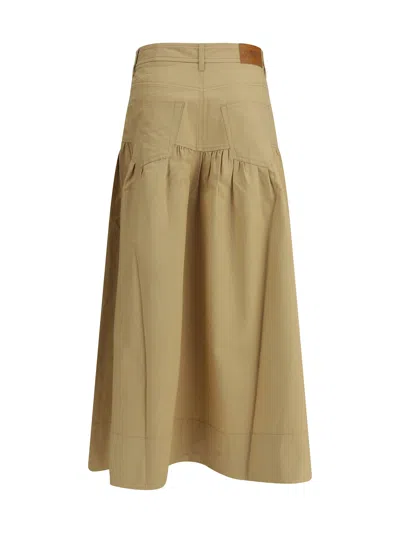 Ganni Womens Pale Khaki Summer Suiting Gathered Cotton And Linen Midi Skirt In Brown