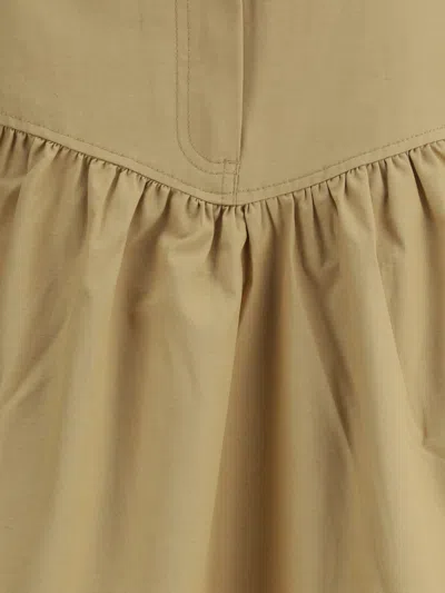 Ganni Womens Pale Khaki Summer Suiting Gathered Cotton And Linen Midi Skirt In Brown