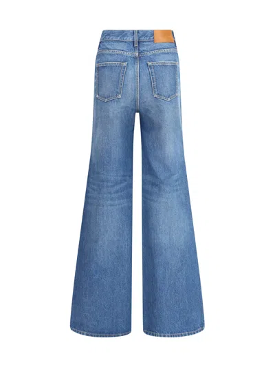 Chloé Blue High Waisted Jeans With Wide Leg And Logo Patch On The Rear In Denim Woman In Blue