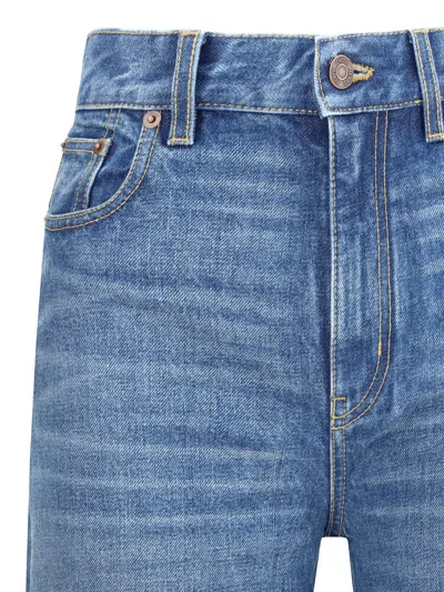 Chloé Blue High Waisted Jeans With Wide Leg And Logo Patch On The Rear In Denim Woman In Blue