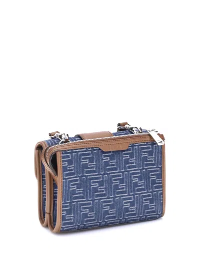Fendi Denim-effect Ff Jacquard And Leather Double Baguette Bag In Blue