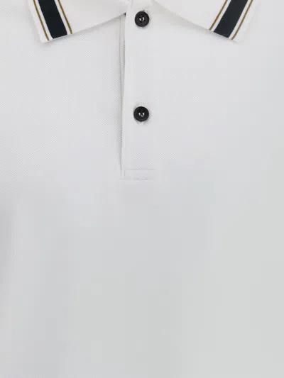 Ferragamo Striped Collar Cotton Polo Shirt In White