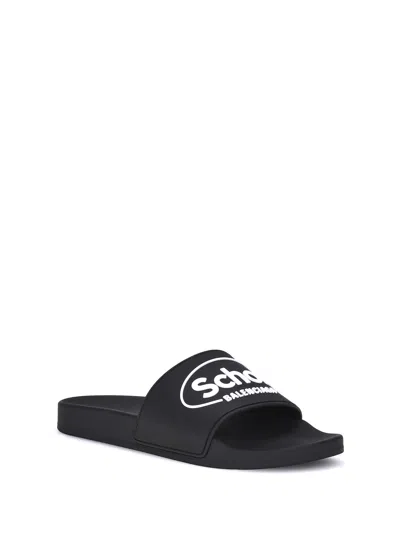 Balenciaga X Scholl Logo Pool Slides In Black