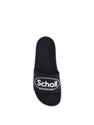Balenciaga X Scholl Logo Pool Slides In Black