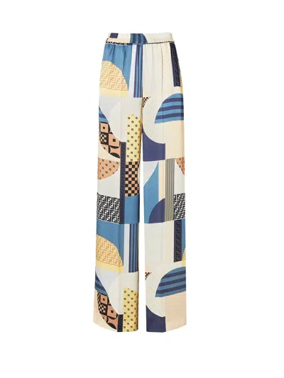 Fendi Patchwork Print Silk Flowing Pyjama Trousers In Multi
