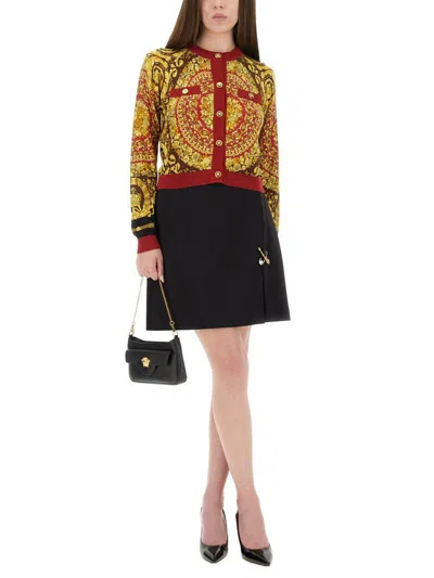Versace Baroque Silk Knit Cardigan In Brown